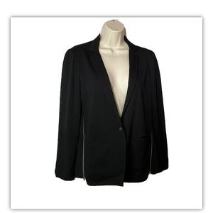 Ella Moss Womens Notched Lapel Crepe Zipper Accent Blazer Jacket Black XSmall